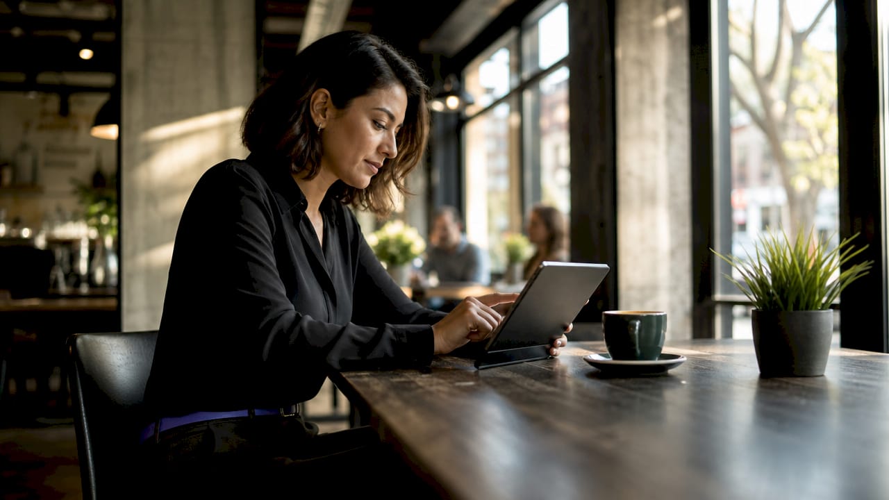 Marketing analyst using touchscreen for automation