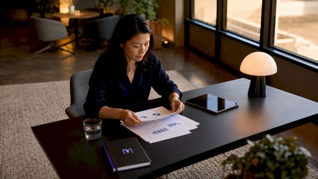 Customer service manager reviewing FAQ automation reports