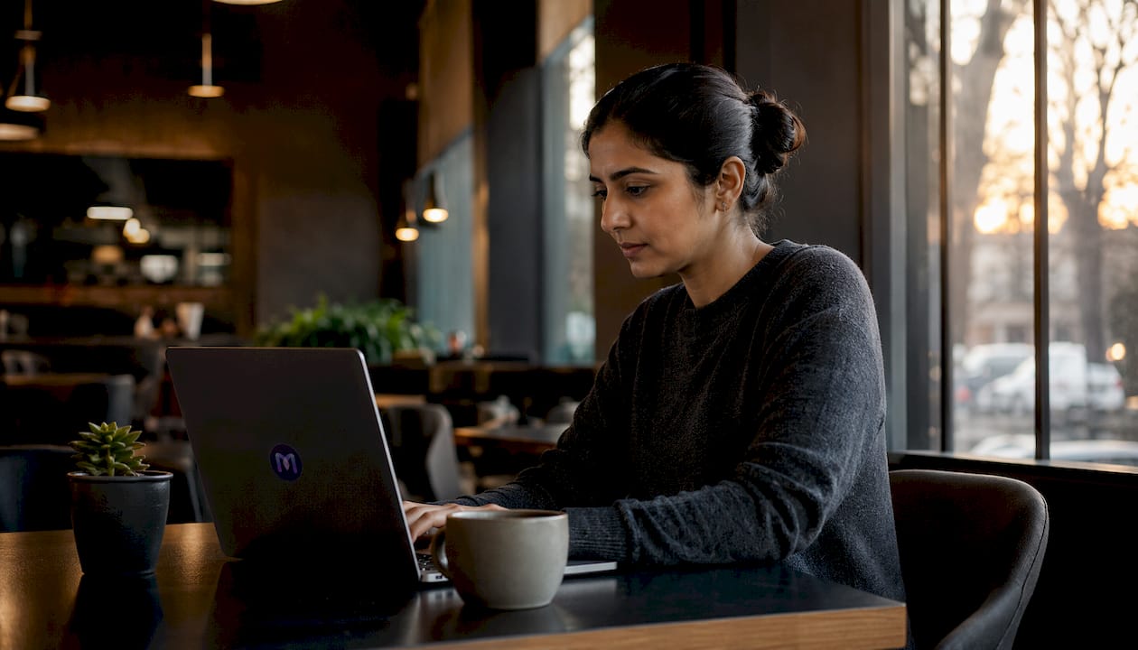 Woman engaging with AI customer service interface