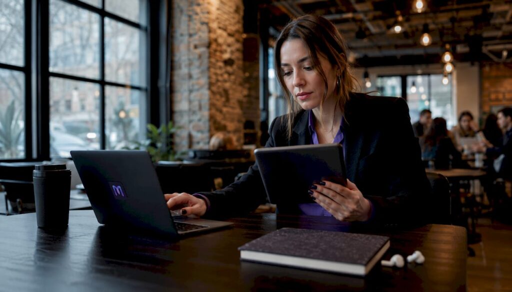 Professional woman working on AI knowledge base automation