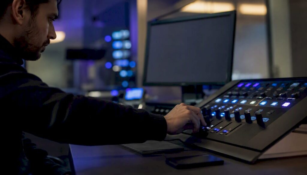 Hand adjusting contact center AI control panel