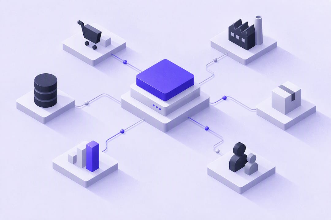 Ilustración abstracta sobre la integración de datos en ERP