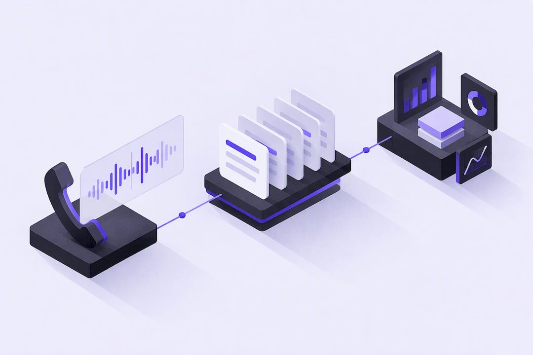 Ilustración del flujo de trabajo de transcripción con IA
