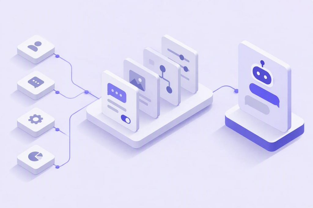 Tarjetas geométricas para configurar un chatbot