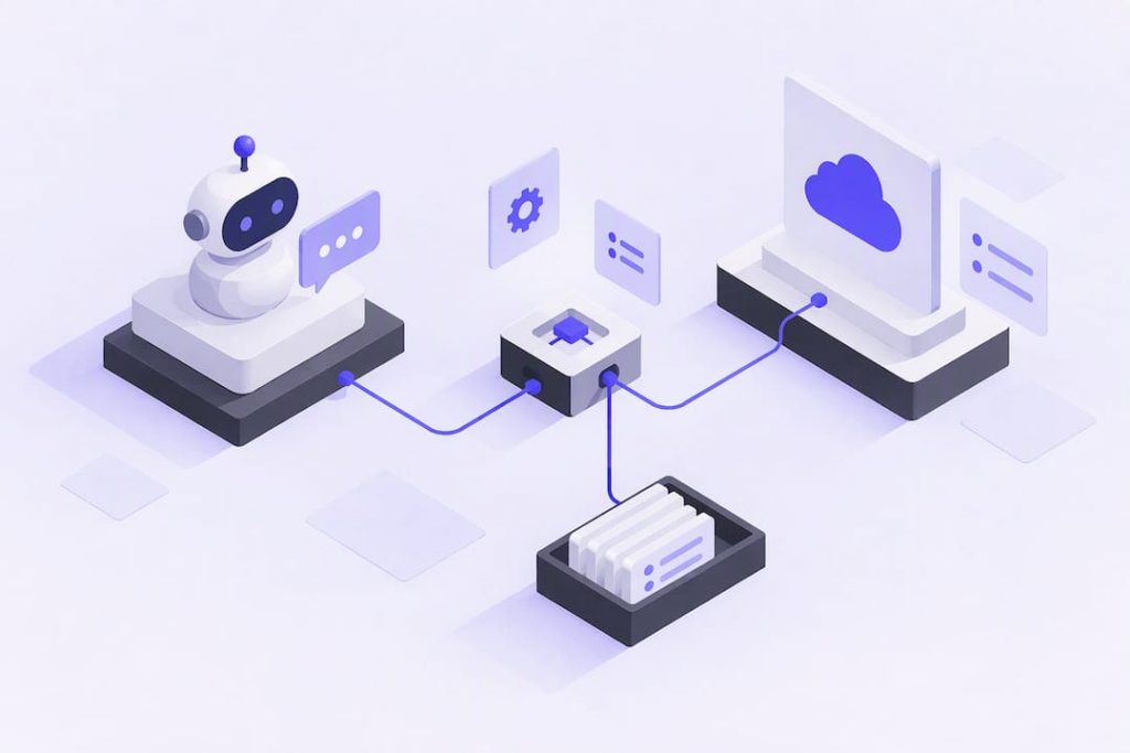 Ilustración abstracta de un chatbot integrado con CRM