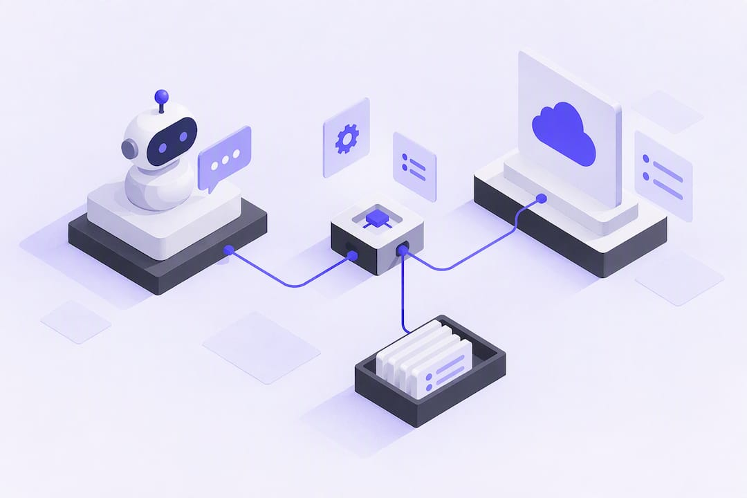 Ilustración abstracta de un chatbot integrado con CRM